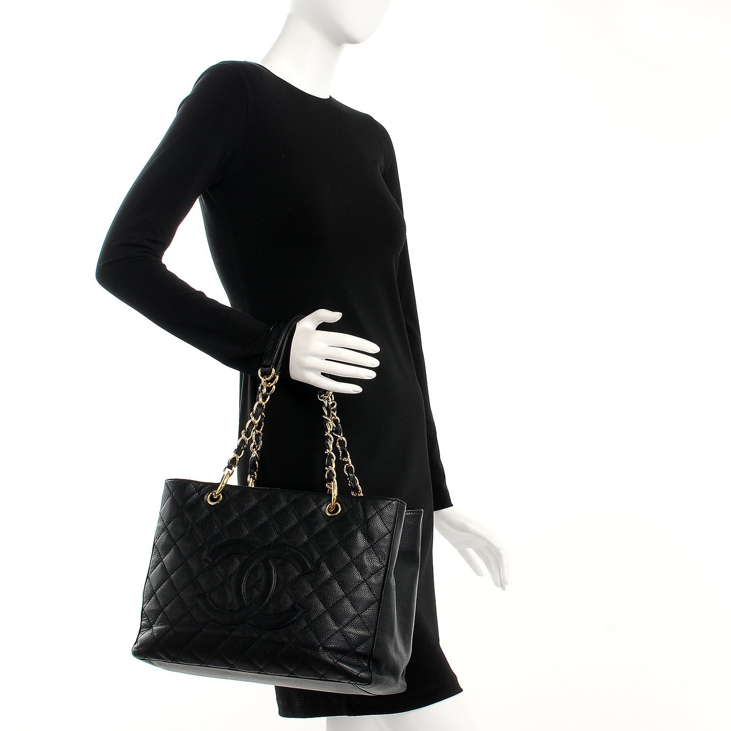 Caviar Quilted Grand Shopping Tote GST Black