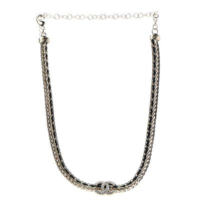 Chanel Metal Lambskin Crystal Chain CC Necklace Black Gold 3 of 7