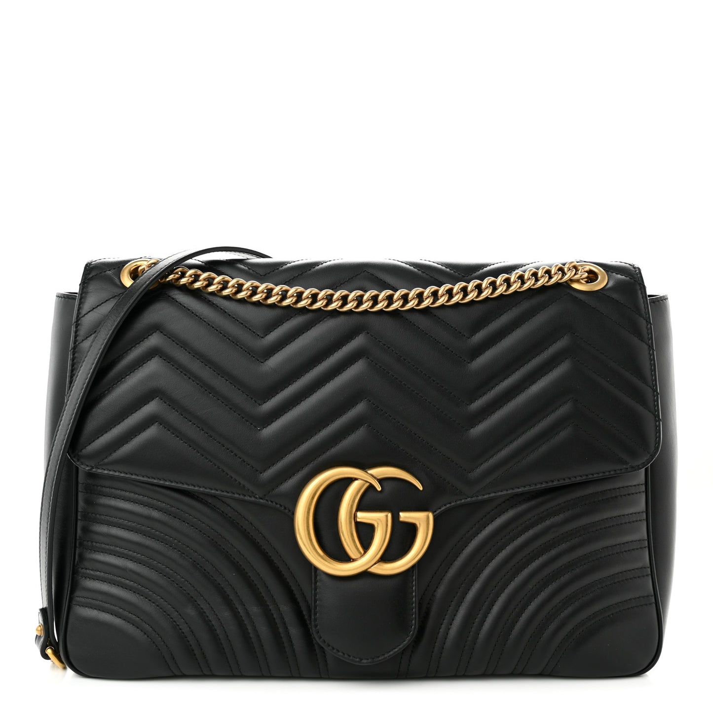 Calfskin Matelasse Large GG Marmont Shoulder Bag Black