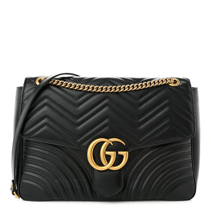 Gucci Calfskin Matelasse Large GG Marmont Shoulder Bag Black 1 of 11