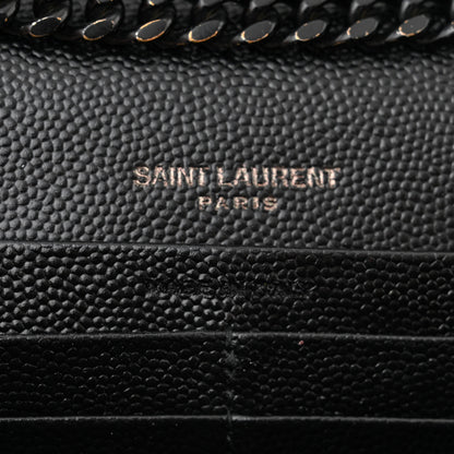 Saint Laurent Grain De Poudre Matelasse Chevron Monogram Monochrome Chain Wallet Black 7 of 16