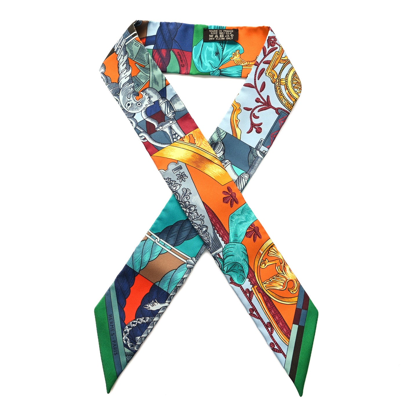 Silk Cavalleria d'etriers Twilly Emeraude Orange Turquoise