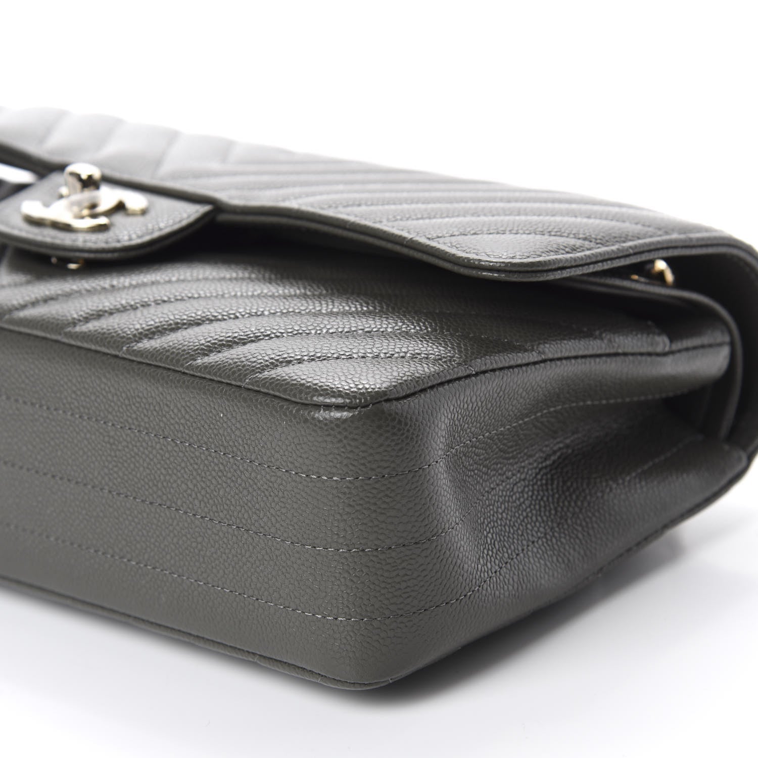 Chanel Caviar Chevron Quilted Medium Double Flap Dark Grey 7 of 11