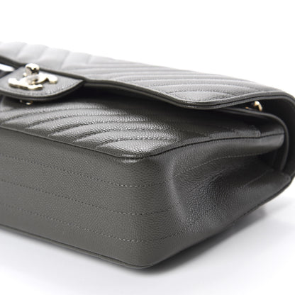 Chanel Caviar Chevron Quilted Medium Double Flap Dark Grey 7 of 11