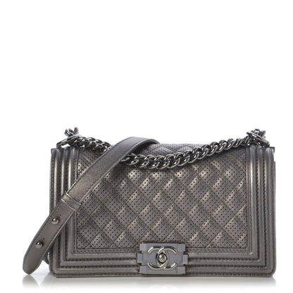 Chanel Metallic Lambskin Perforated Medium Boy Flap Dark Silver 1 of 9