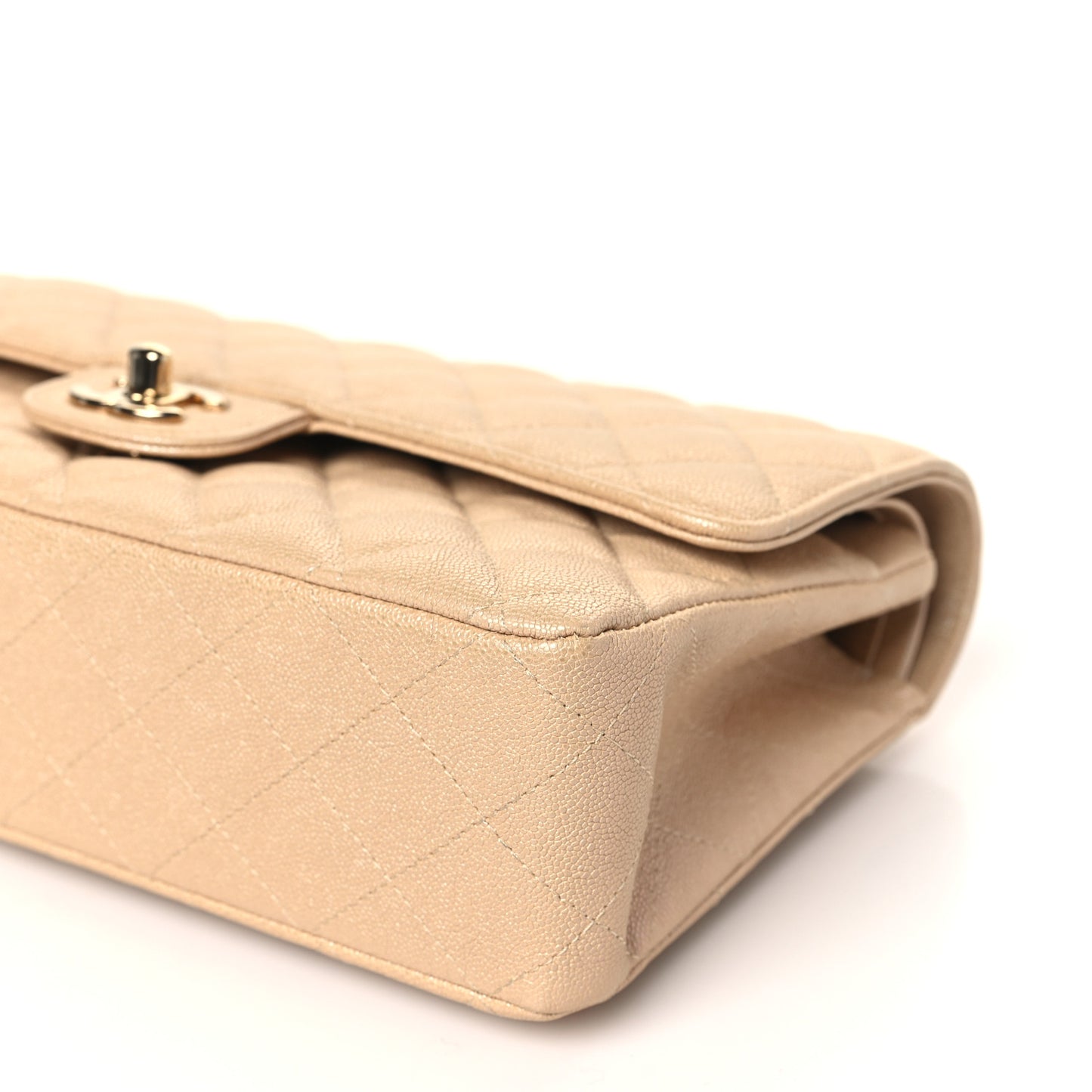 Iridescent Caviar Quilted Medium Double Flap Beige