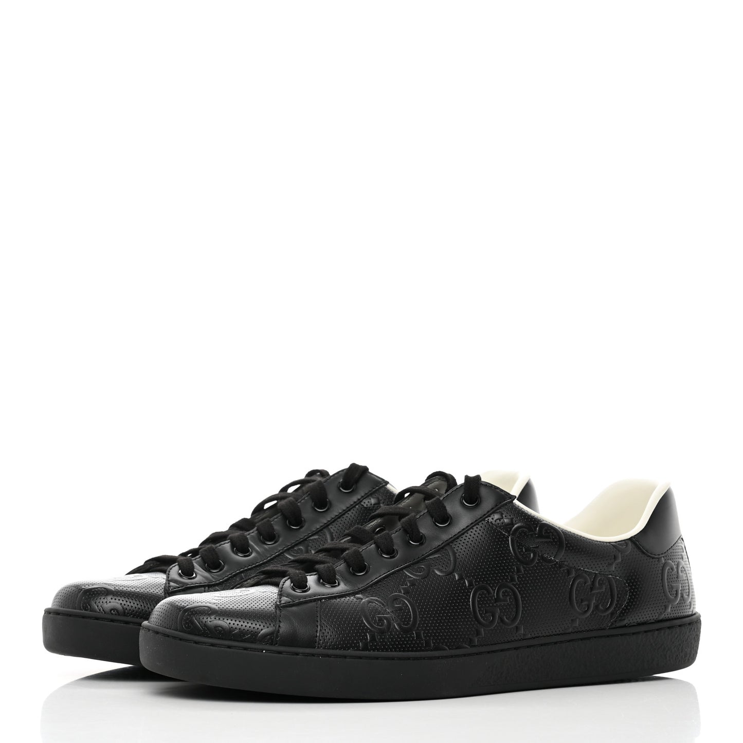 Calfskin GG Tennis Embossed Mens Ace Sneakers 11 Black
