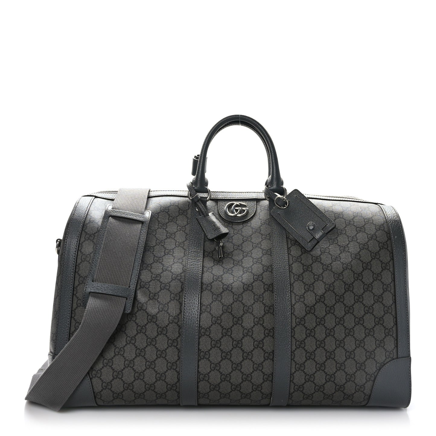 GG Supreme Monogram Textured Dollar Calfskin Large Savoy Duffle Bag Grey Black Graphite Grey