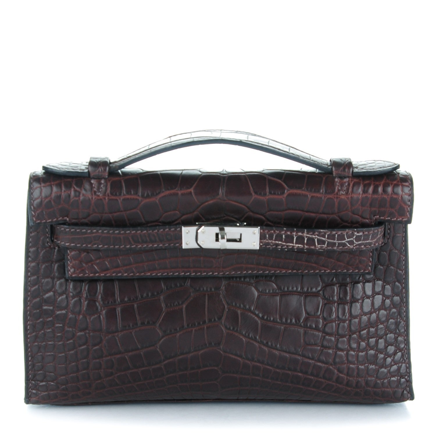 Hermes Matte Niloticus Crocodile Kelly Pochette Havane 1 of 17