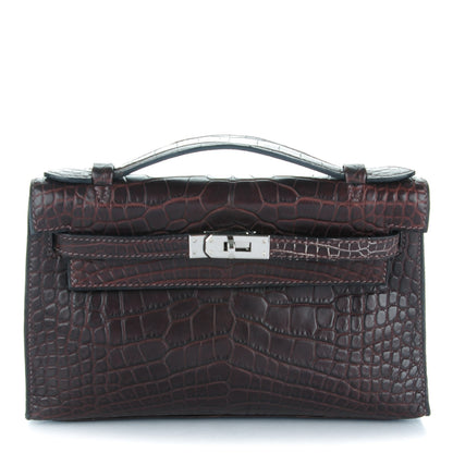 Hermes Matte Niloticus Crocodile Kelly Pochette Havane 1 of 17