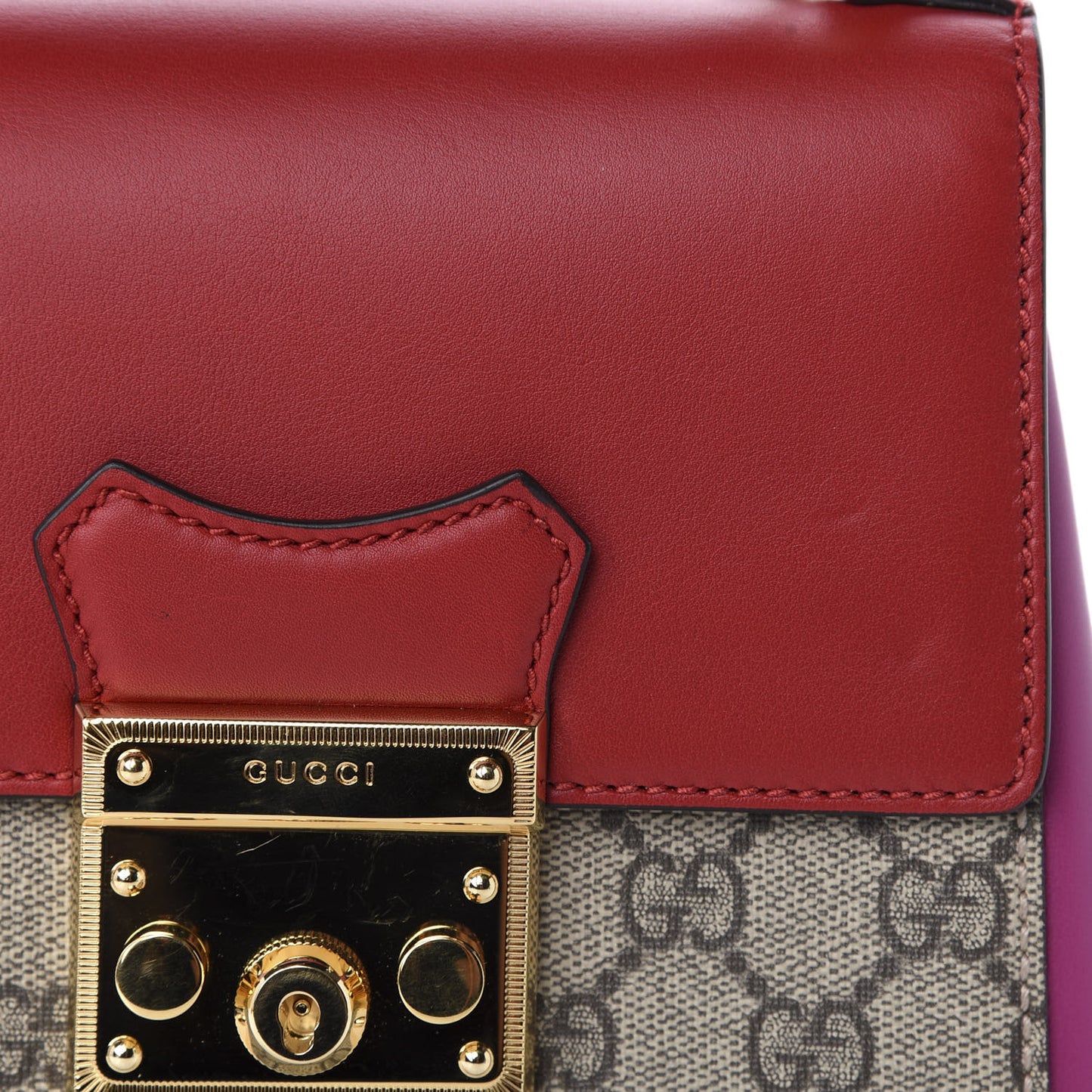 GG Supreme Monogram Calfskin Padlock Backpack Beige Hibiscus Red New Rosette