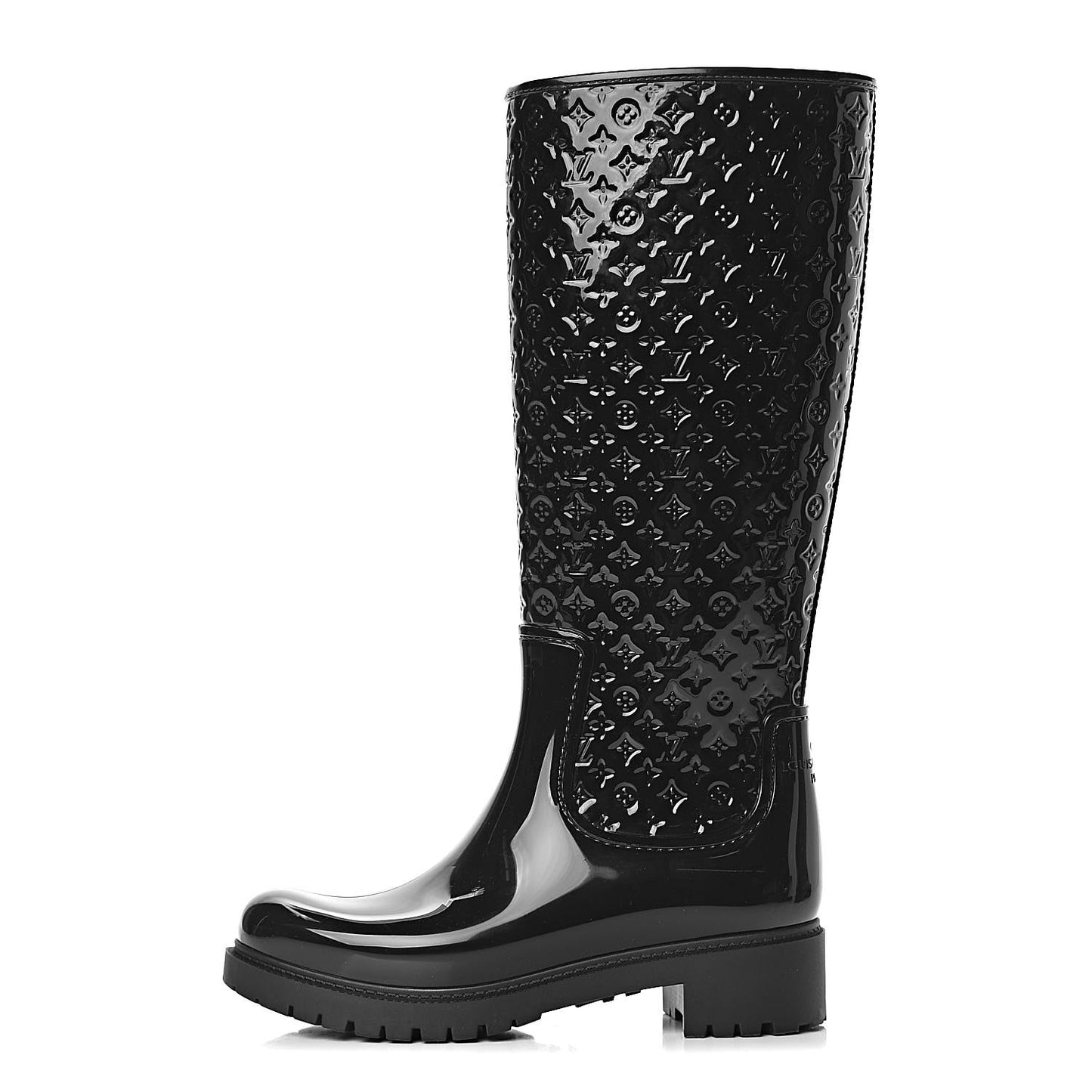 Rubber Embossed Monogram Splash Rain Boots 37 Black