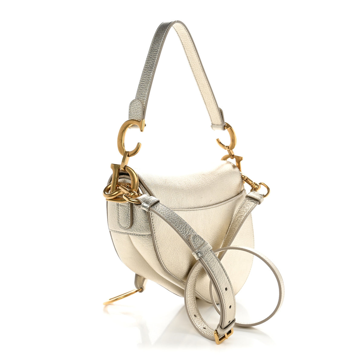 Metallic Goatskin Saddle Bag With Strap Gold