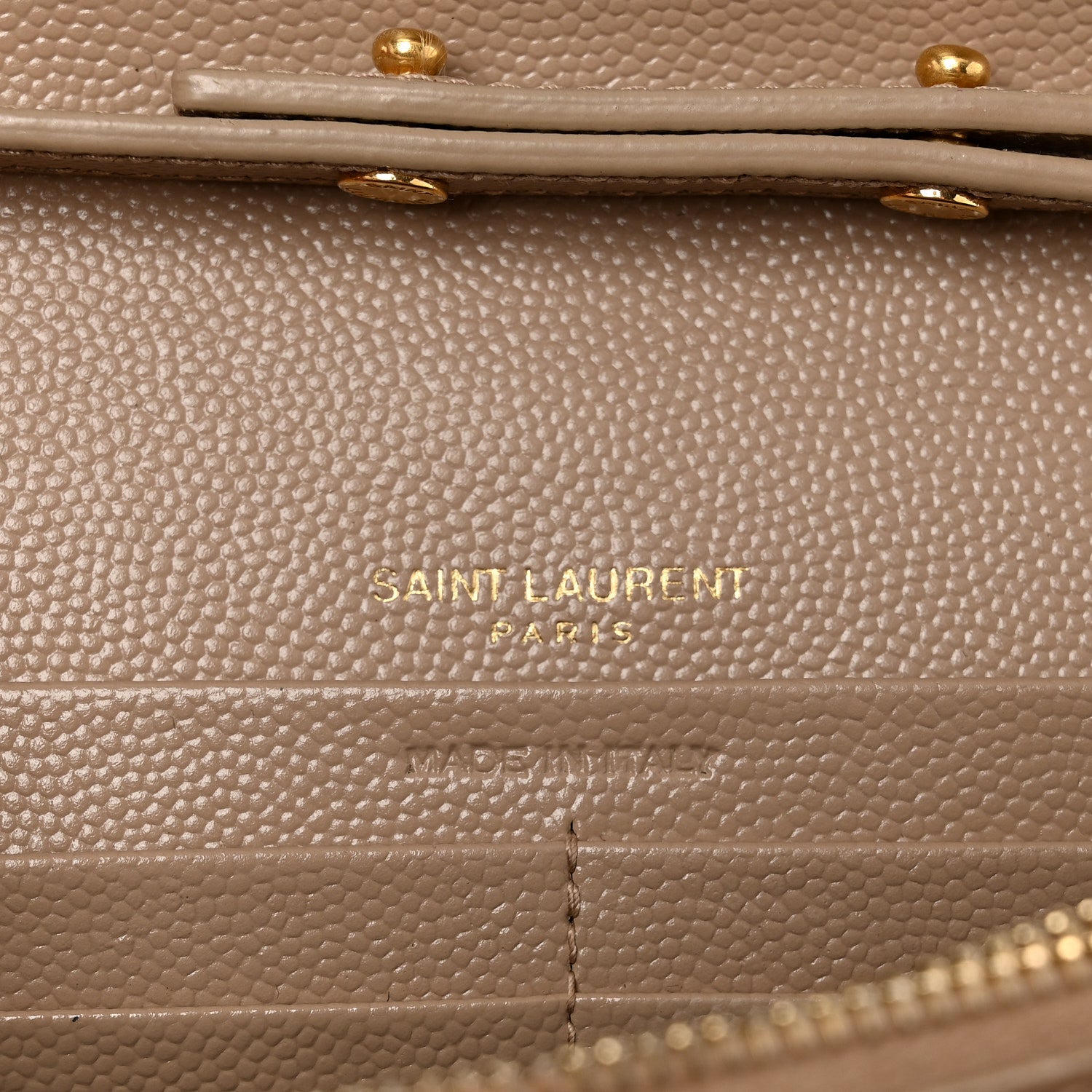 Saint Laurent Grain De Poudre Mixed Matelasse Triquilt Monogram Chain Wallet Dark Beige 6 of 11