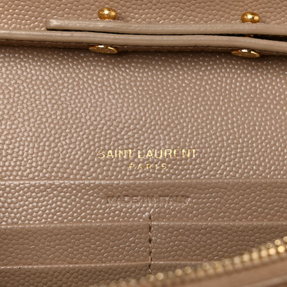 Saint Laurent Grain De Poudre Mixed Matelasse Triquilt Monogram Chain Wallet Dark Beige 6 of 11