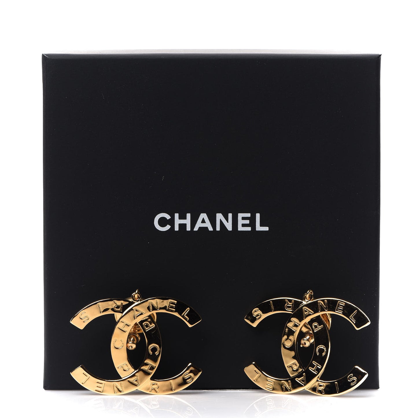 Metal Large Paris Button Earrings Gold