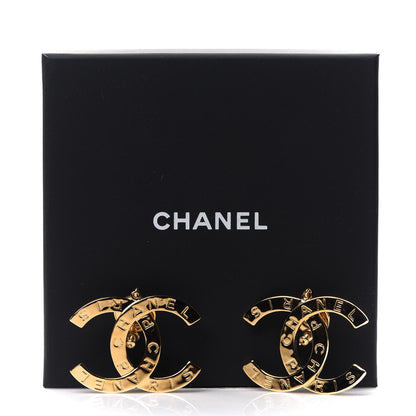 Chanel Metal Large Paris Button Earrings Gold 5 of 5