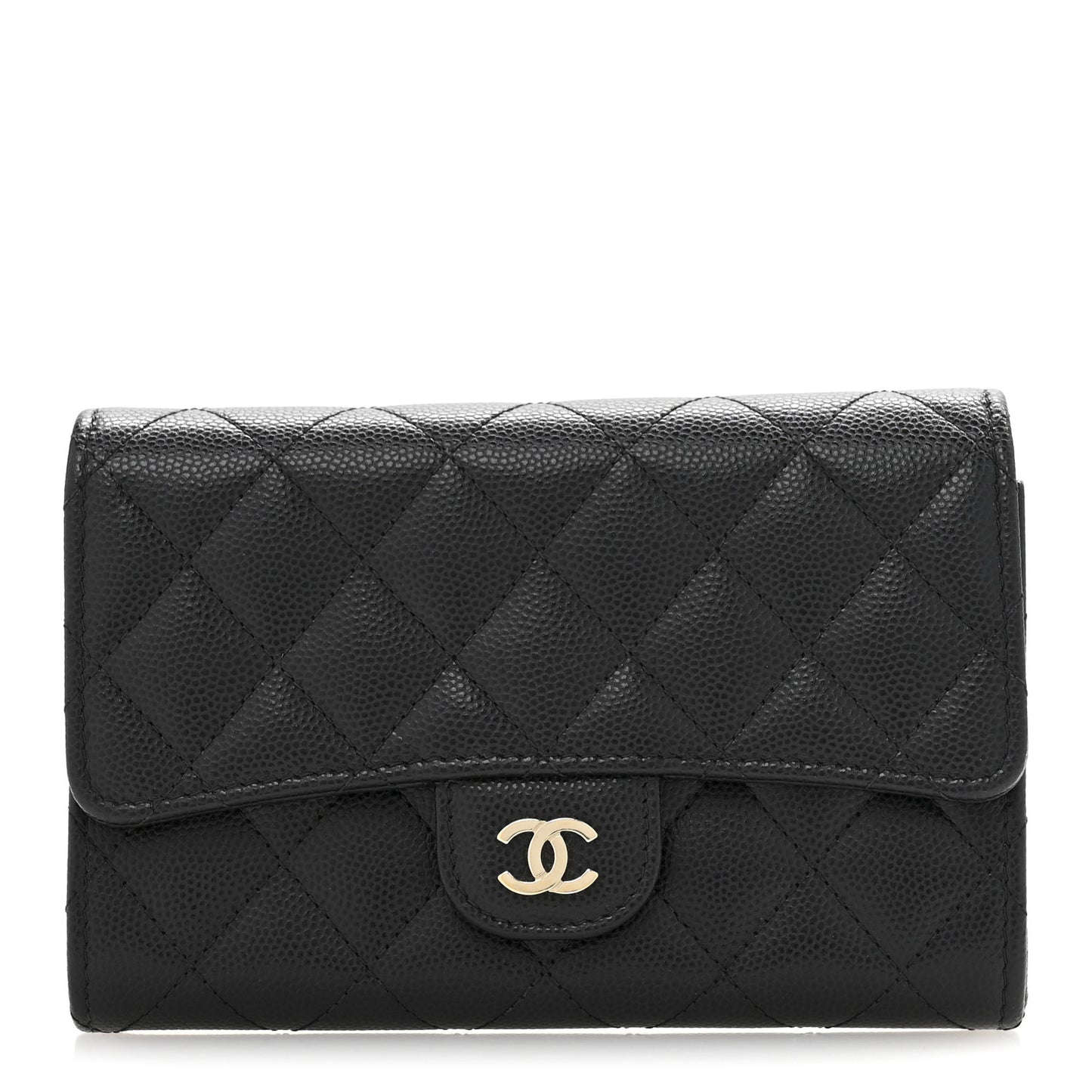 Caviar Quilted Medium Flap Wallet Black