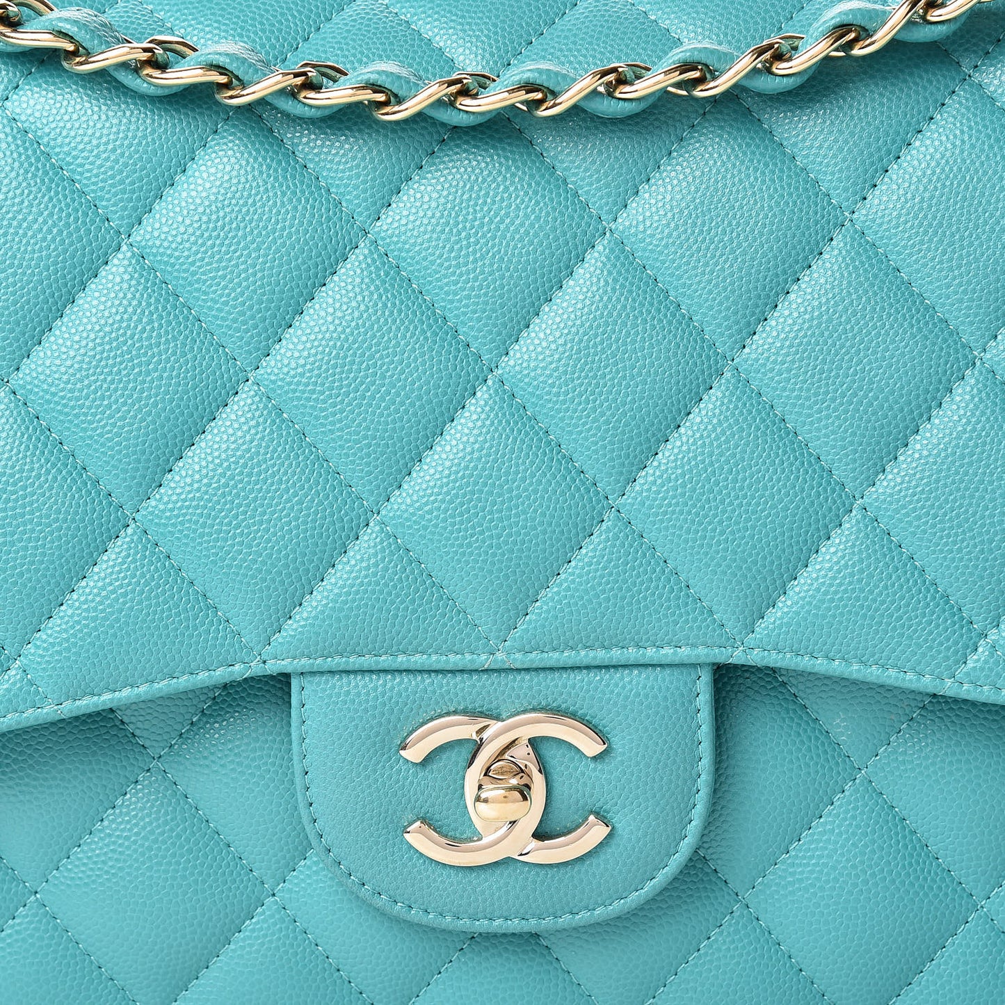 Caviar Quilted Jumbo Double Flap Turquoise