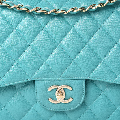 Chanel Caviar Quilted Jumbo Double Flap Turquoise 8 of 13