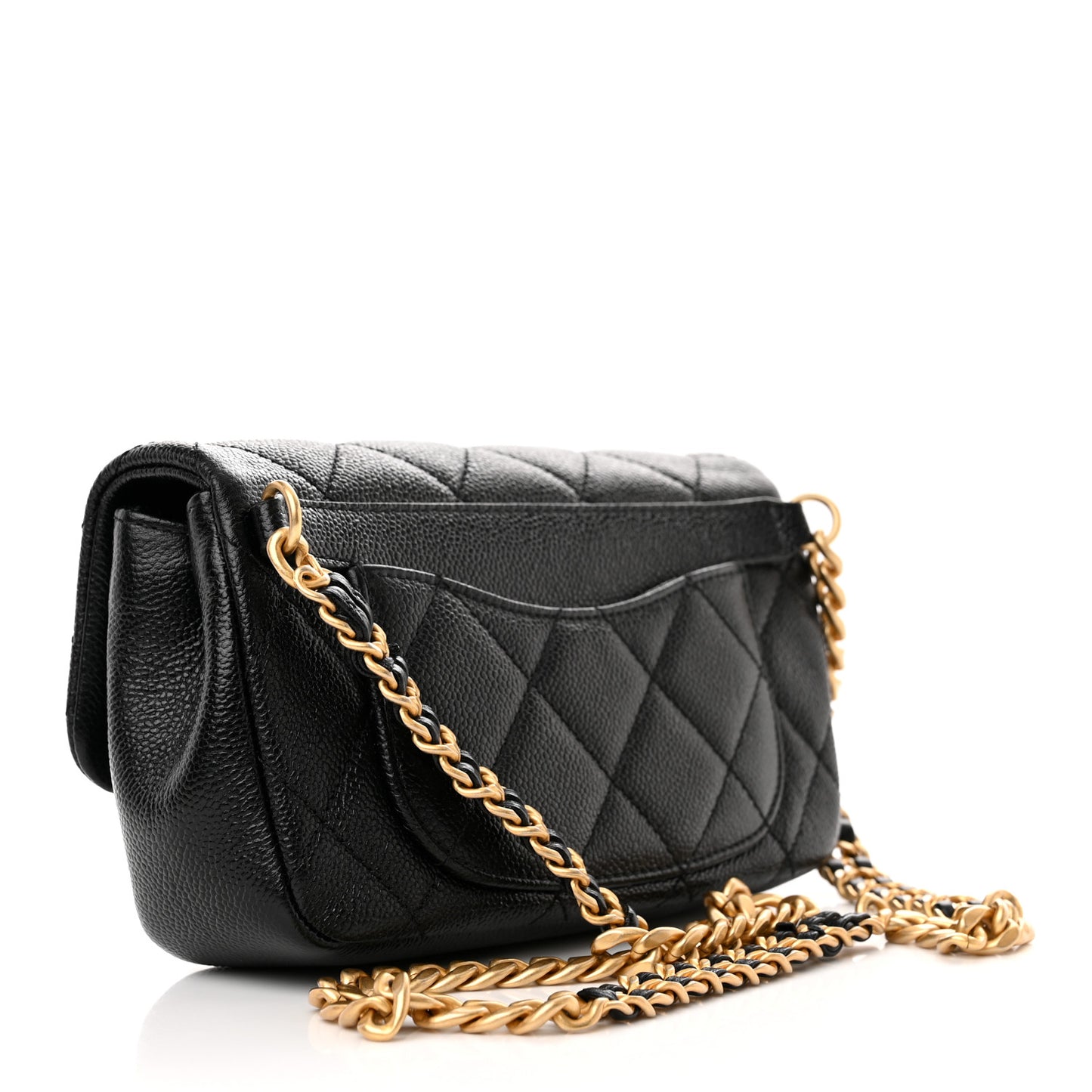 Shiny Caviar Quilted Chain Melody Waist Belt Bag Black