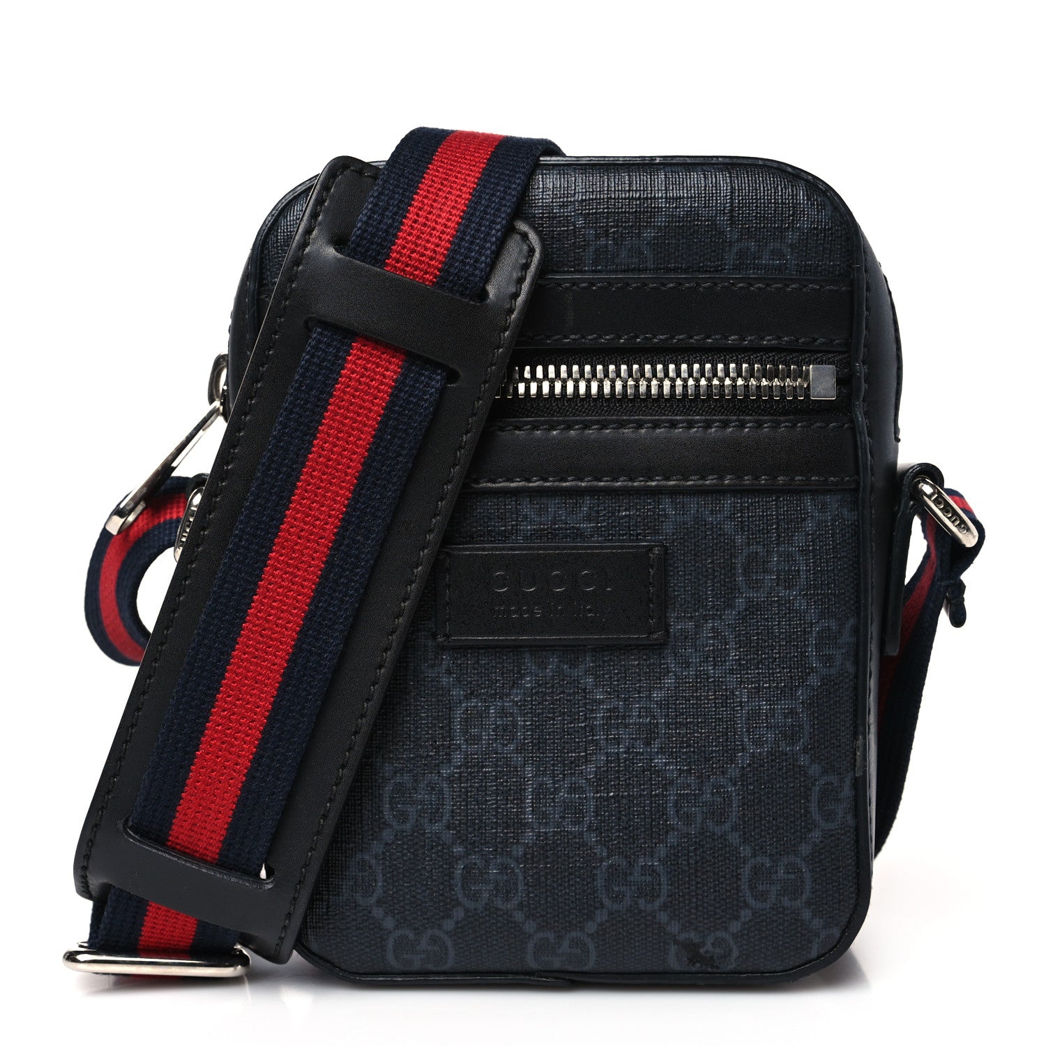 Gucci GG Supreme Monogram Appia Calfskin Web Small Camera Messenger Bag Black Grey Black Grey 1 of 9