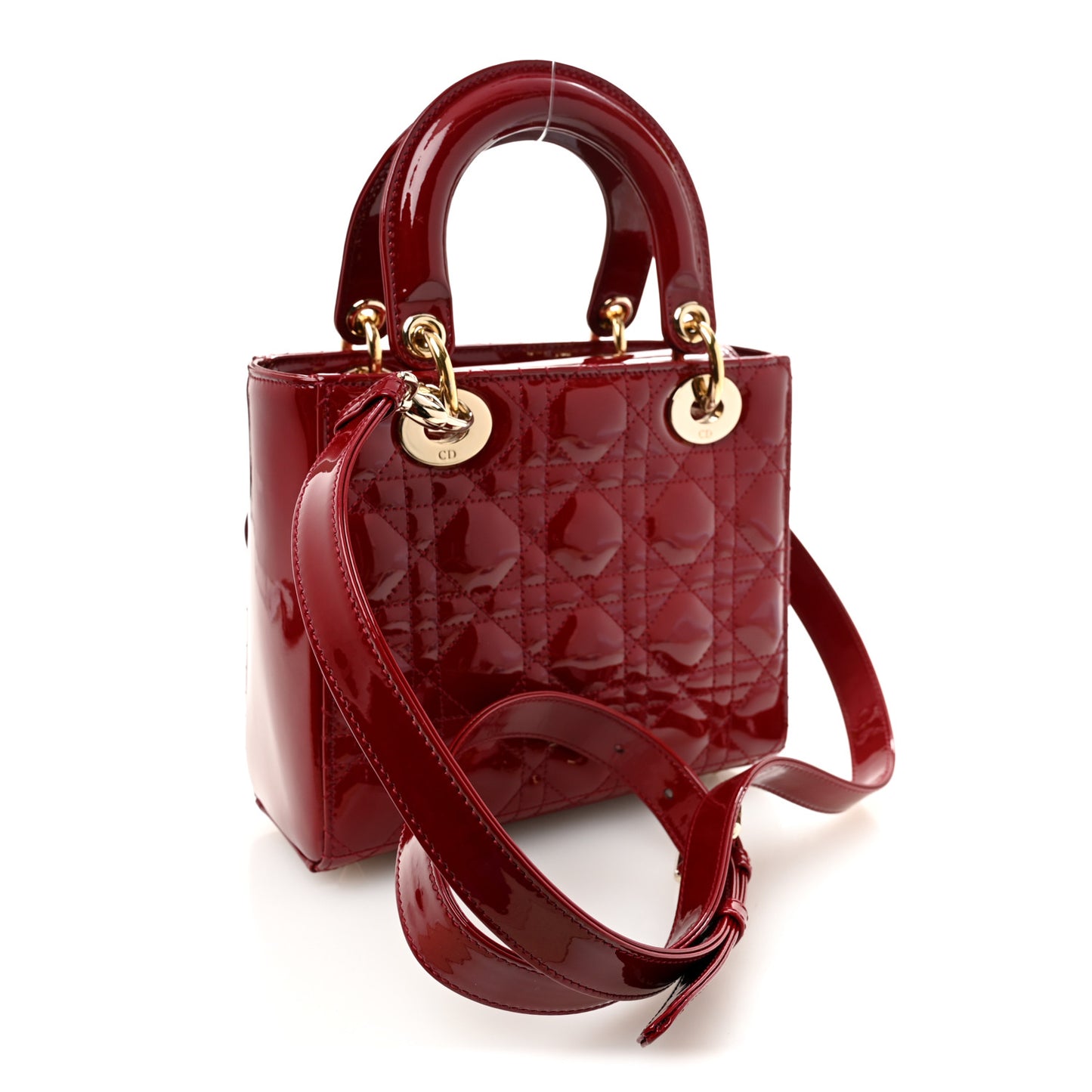 Patent Cannage Small Lady Dior Cherry Red