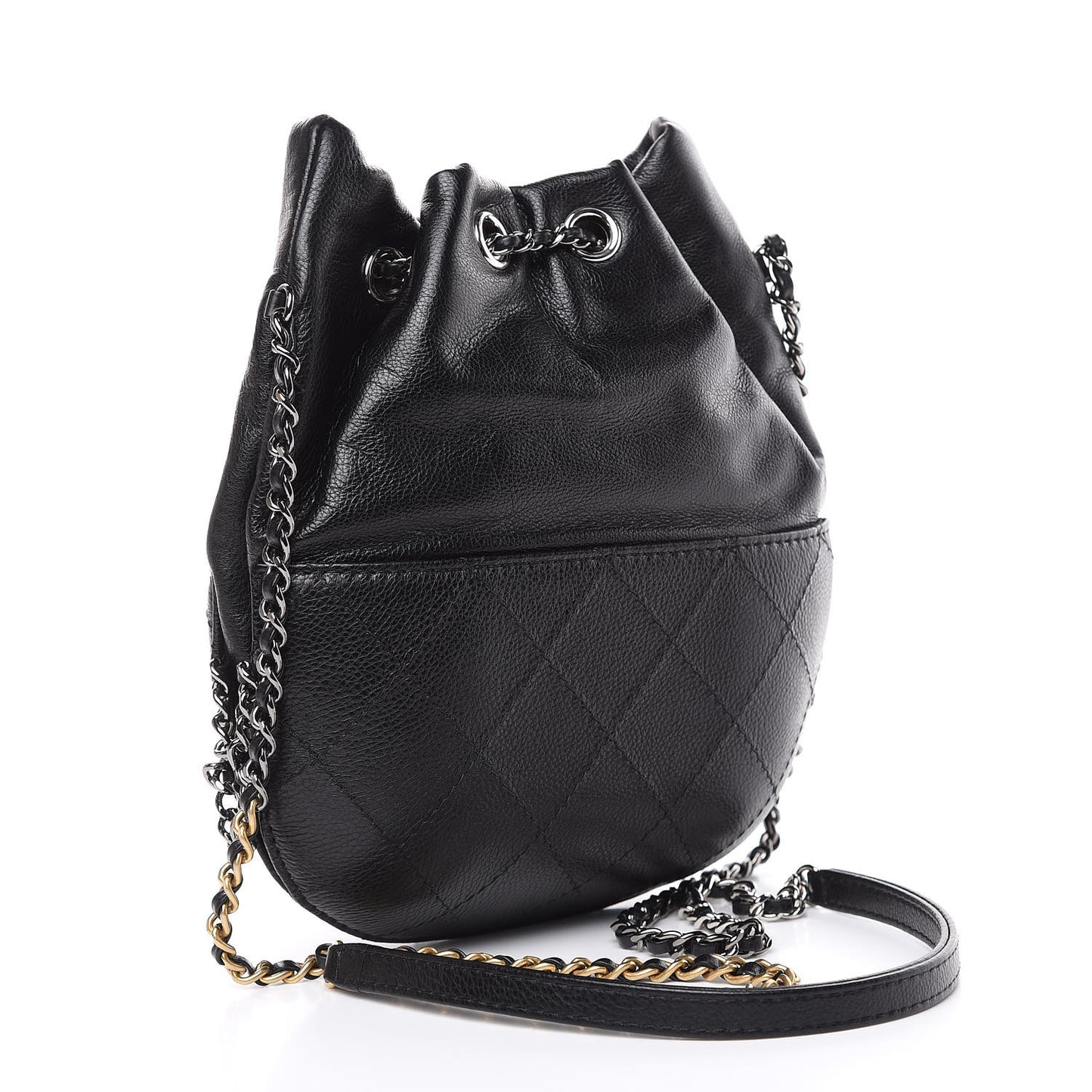 Calfskin Quilted Small Gabrielle Bucket Black
