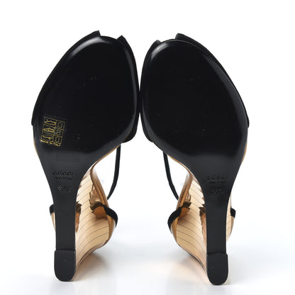 Gucci Suede Delphine Mirrored Mid Heel Strap Wedge Sandal 37.5 Black Gold 5 of 9