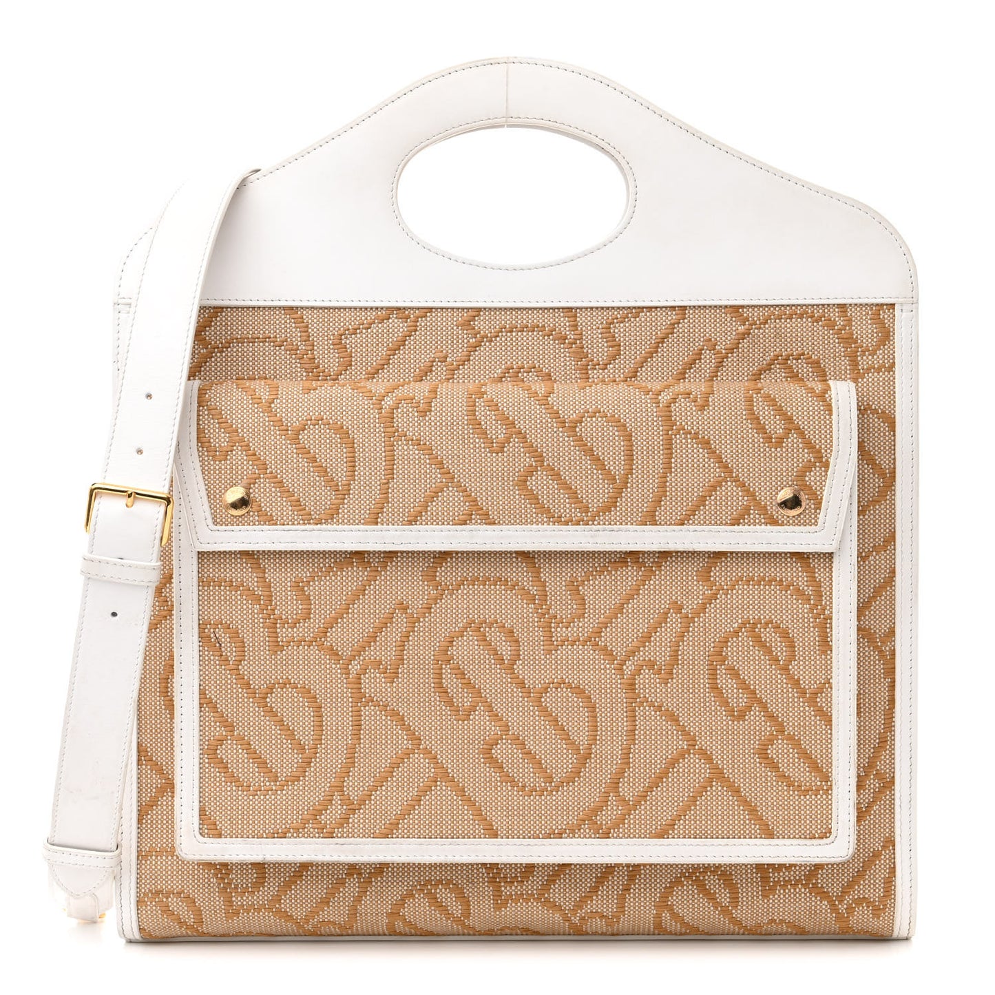 Monogram Canvas Smooth Calfskin Medium Pocket Bag White Beige
