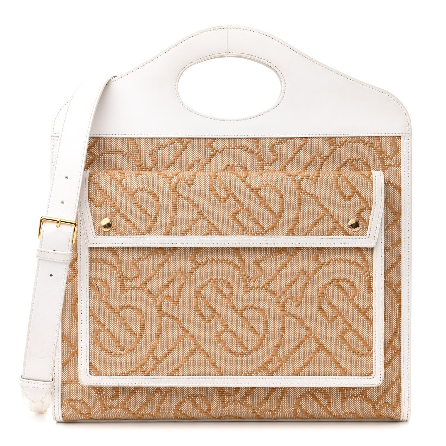 Burberry Monogram Canvas Smooth Calfskin Medium Pocket Bag White Beige 1 of 20