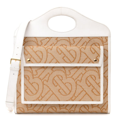 Burberry Monogram Canvas Smooth Calfskin Medium Pocket Bag White Beige 1 of 20