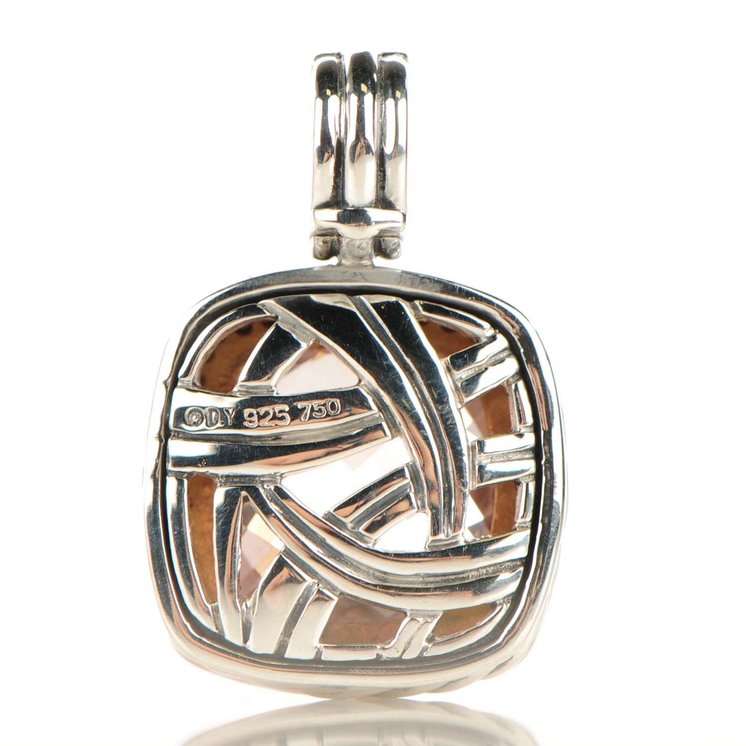 David Yurman Sterling Silver 18K Rose Gold Pave Diamond 14mm Morganite Enhancer Pendant 4 of 4
