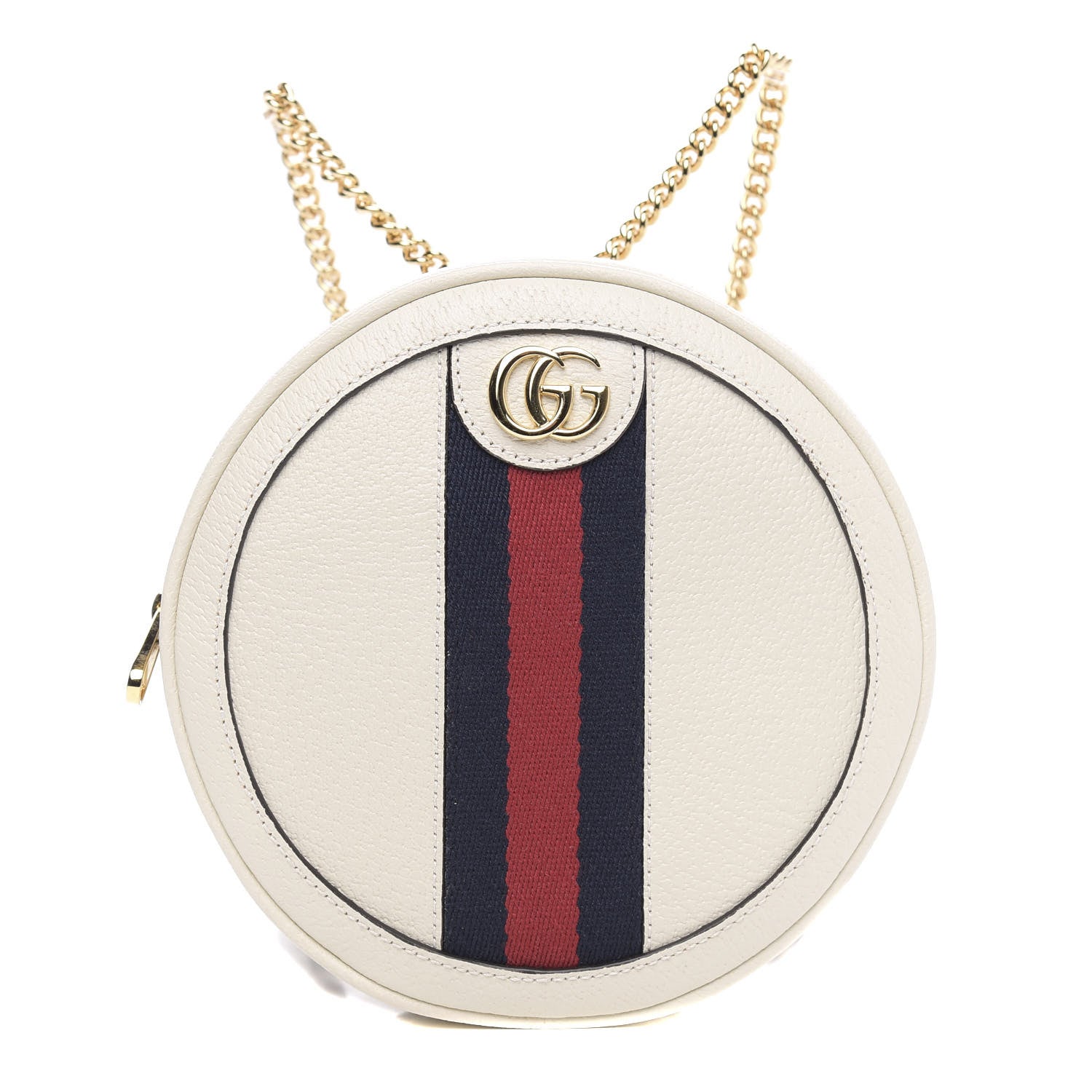 Gucci Textured Calfskin Web Mini Ophidia Round Backpack Mystic White 1 of 9