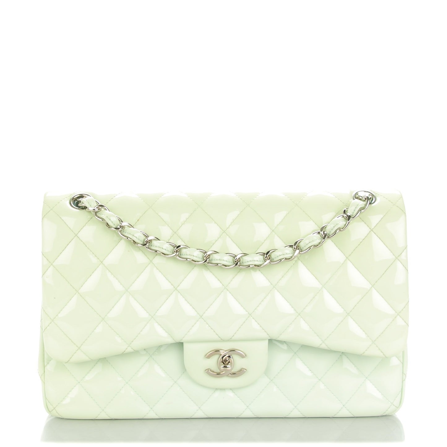 Patent Quilted Jumbo Double Flap Light Green