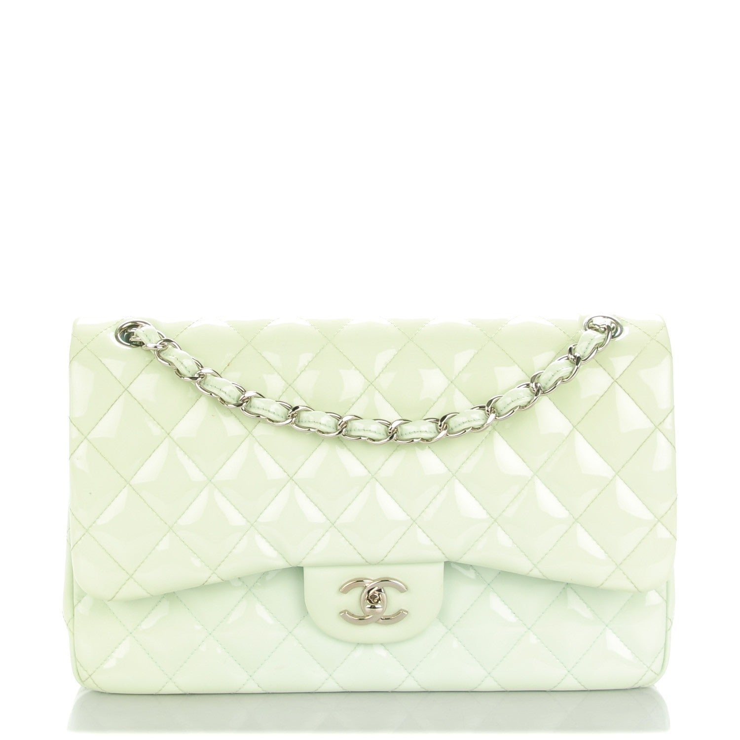 Chanel Patent Quilted Jumbo Double Flap Light Green 1 of 9