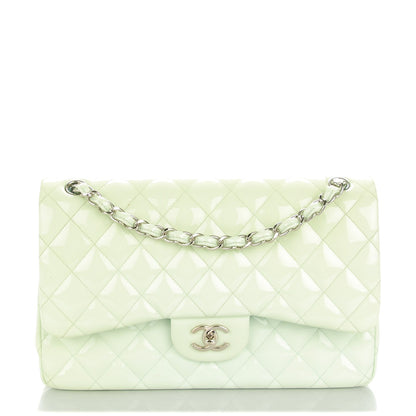 Chanel Patent Quilted Jumbo Double Flap Light Green 1 of 9
