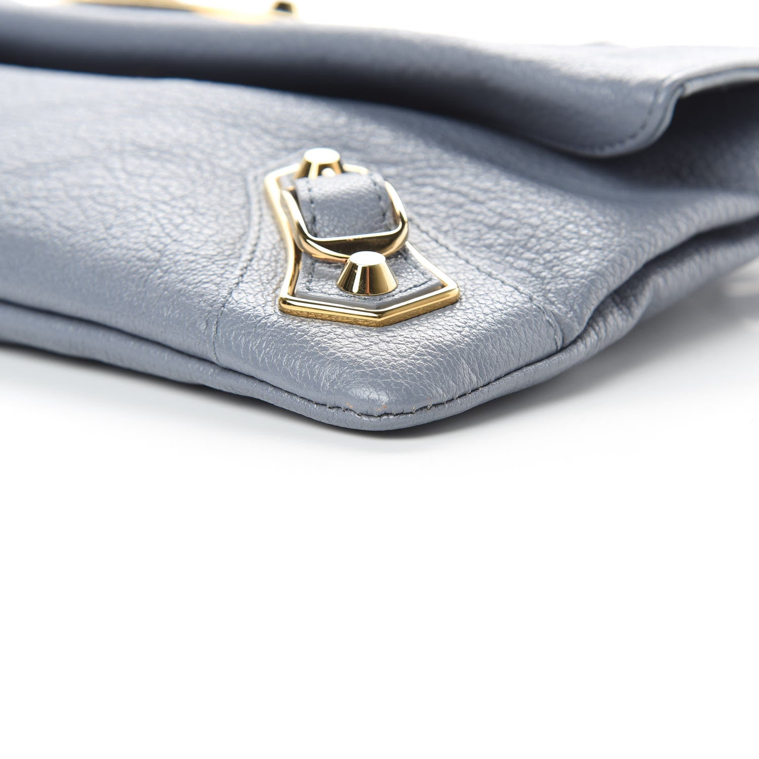 Balenciaga Chevre Gold Metallic Edge Hardware Envelope Clutch Bleu Acier 9 of 10