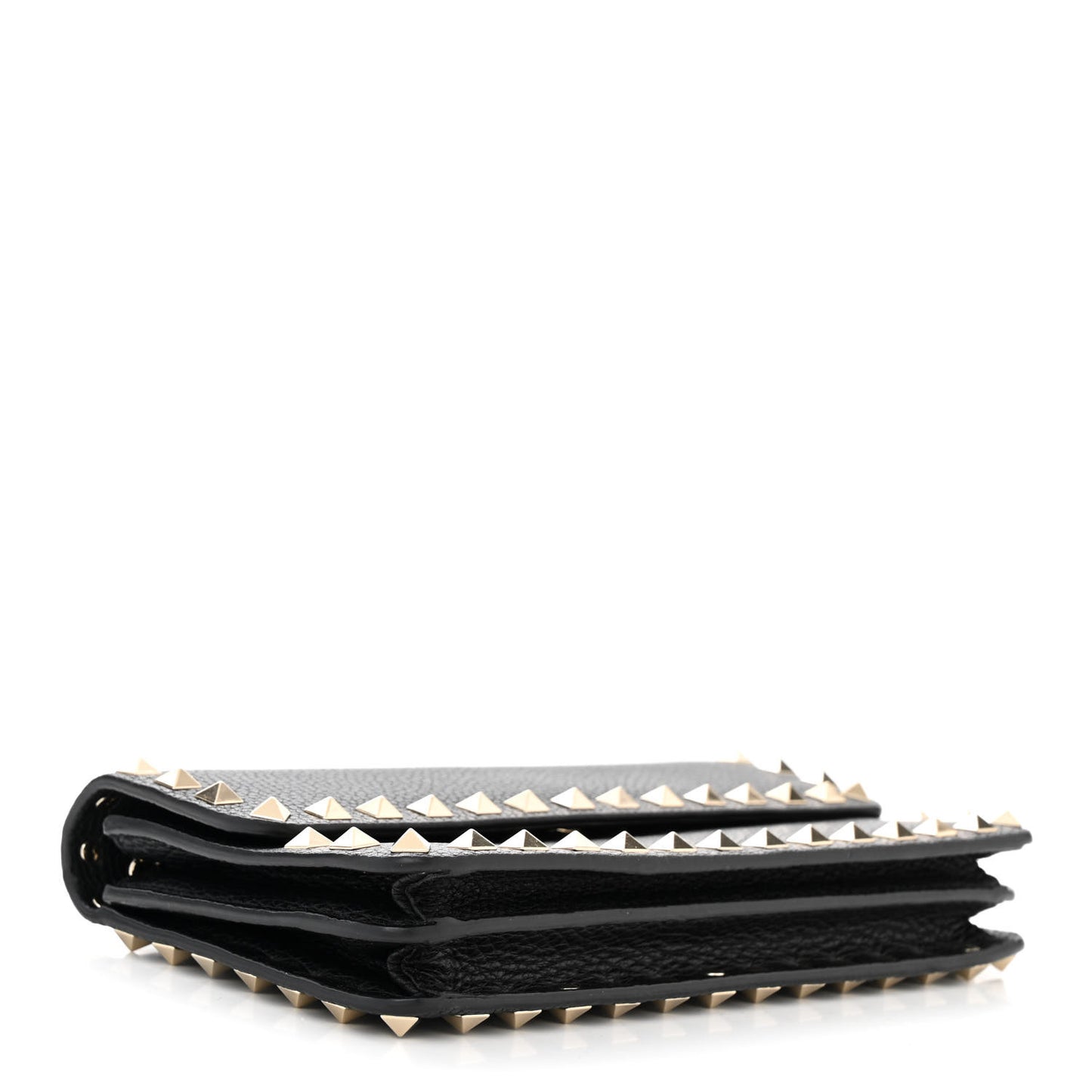 Pebbled Calfskin Rockstud Flap Wallet On Chain Black