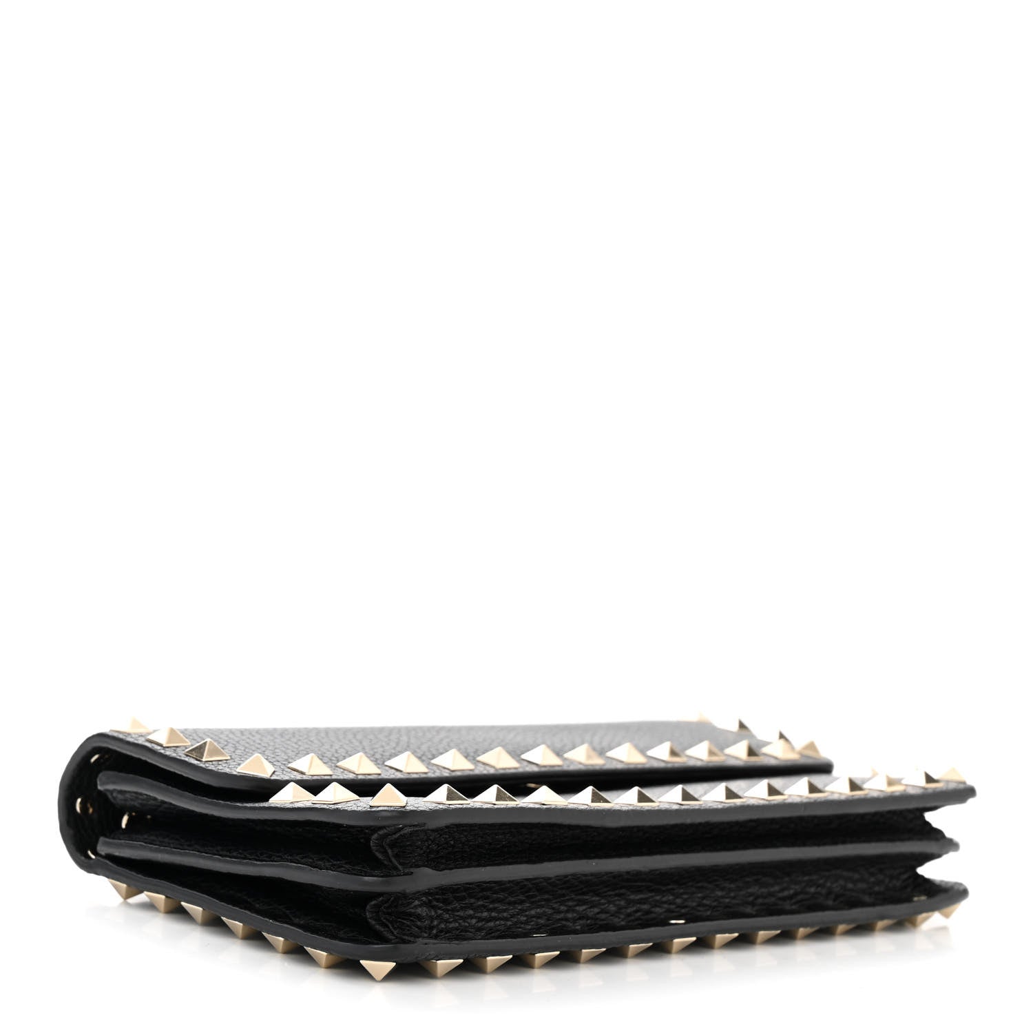 Valentino Garavani Pebbled Calfskin Rockstud Flap Wallet On Chain Black 4 of 9