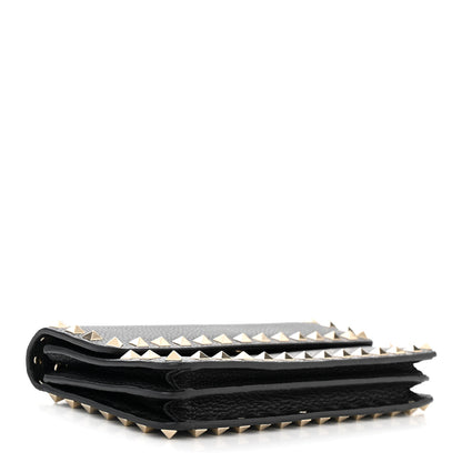 Valentino Garavani Pebbled Calfskin Rockstud Flap Wallet On Chain Black 4 of 9