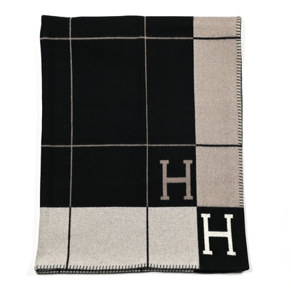 Hermes Wool Cashmere Avalon III Blanket Ecru Black 1 of 3