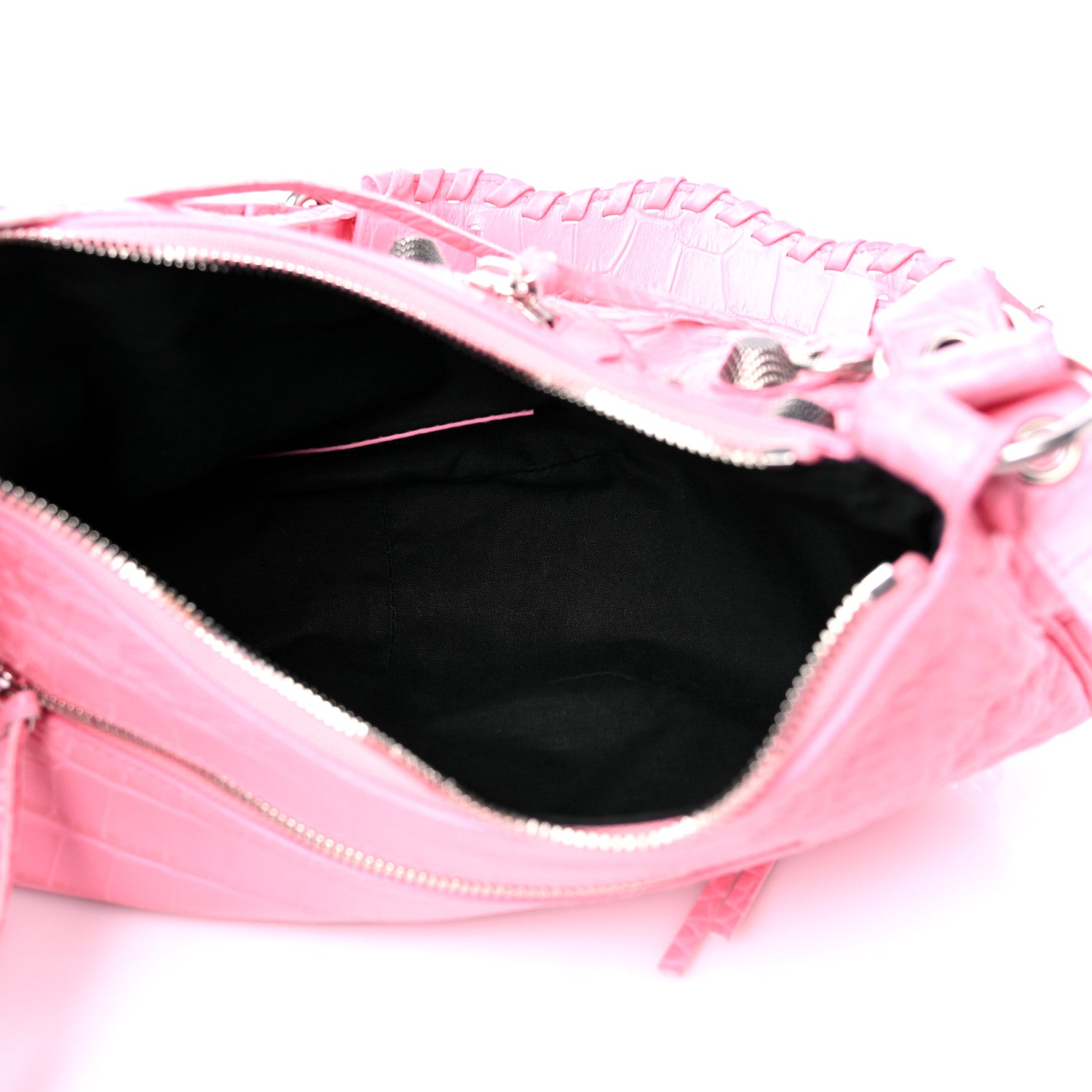 Balenciaga Extra Supple Calfskin Crocodile Embossed Small Le Cagole Shoulder Bag Sweet Pink 5 of 13