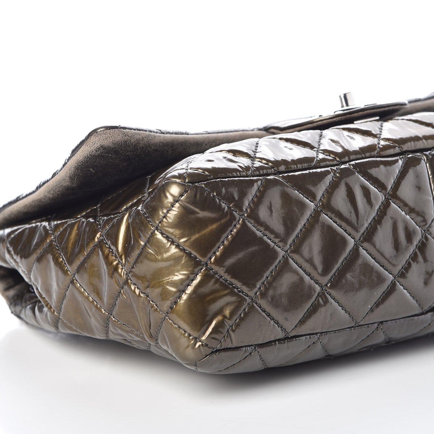 Metallic Patent Quilted Jumbo Single Flap Green
