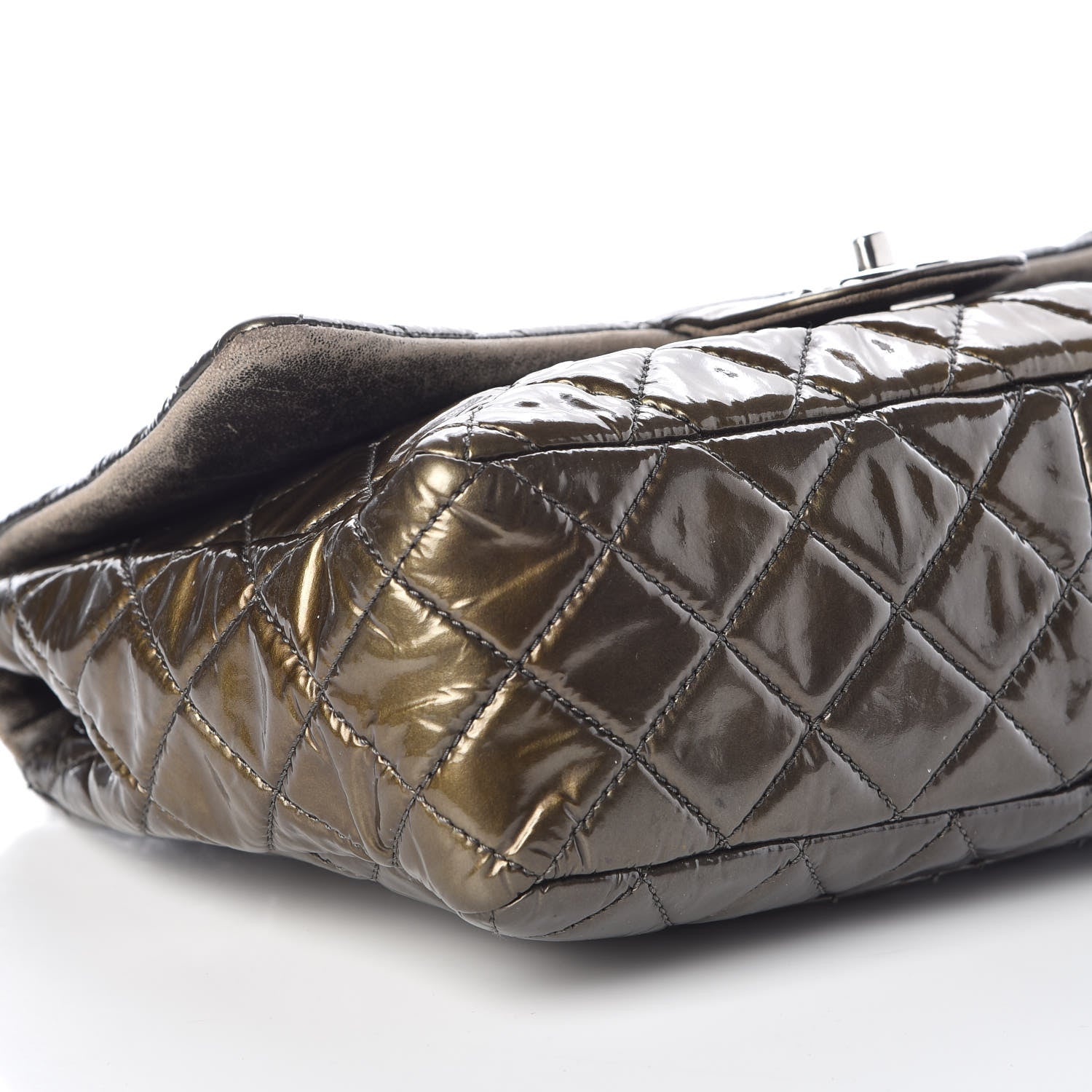 Chanel Metallic Patent Quilted Jumbo Single Flap Green 5 of 11