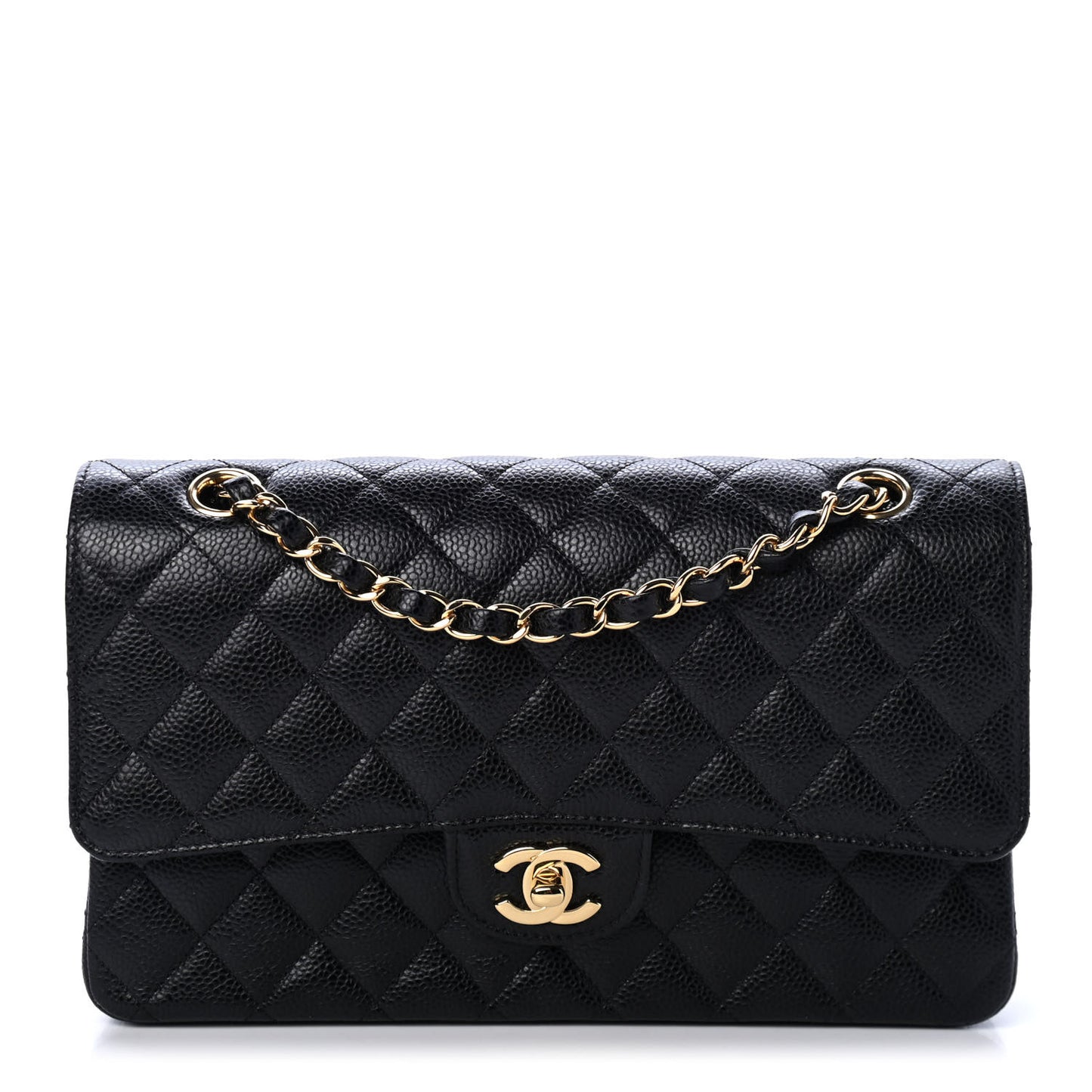 Caviar Quilted Medium Double Flap Black