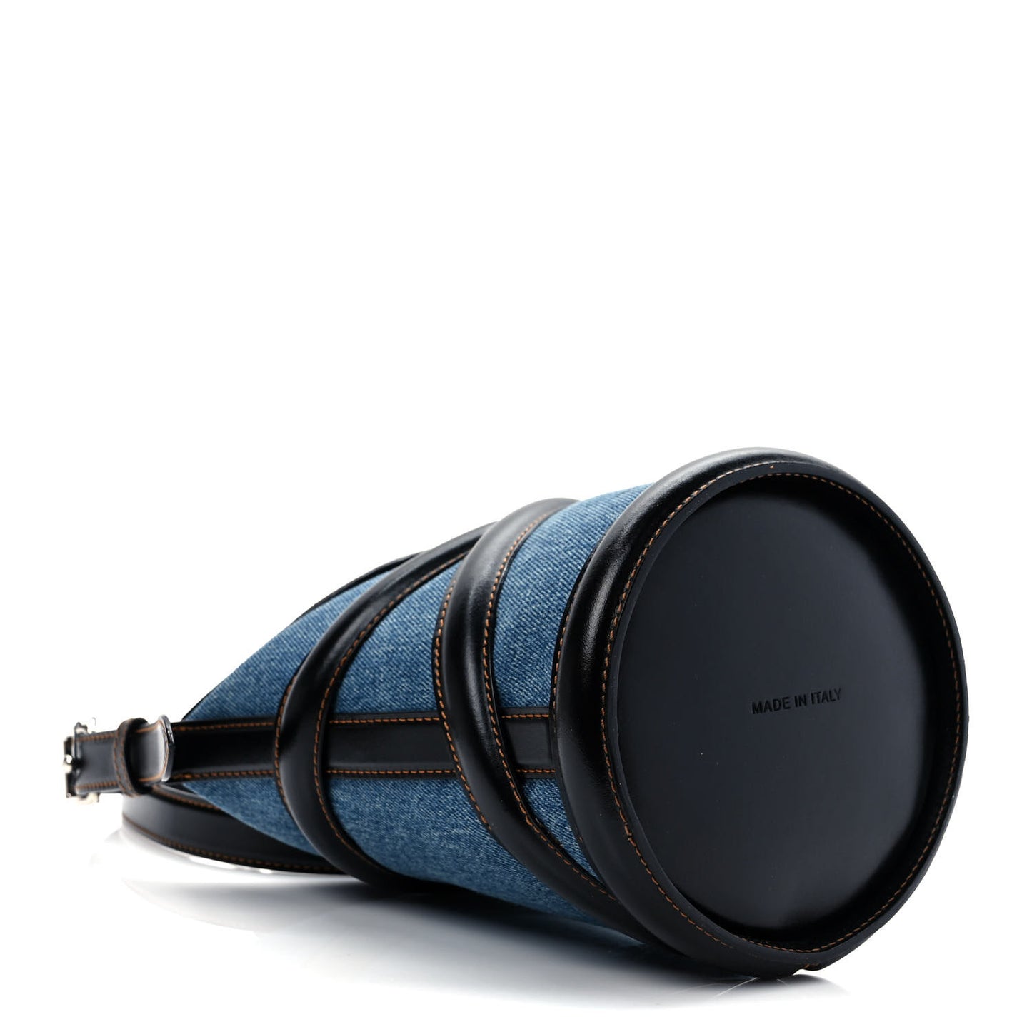 Denim Calfskin The Curve Small Shoulder Bag Black