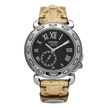 Fendi Stainless Steel Calfskin Diamond 37mm Selleria Quartz Watch Black 1 of 4