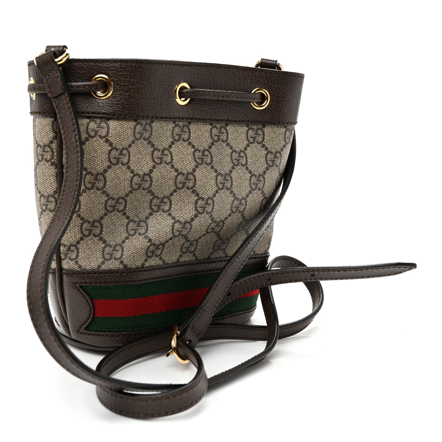 GG Supreme Monogram Web Mini Ophidia Bucket Bag Brown Brown