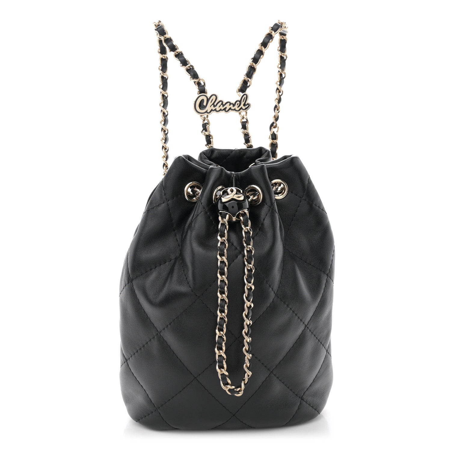 Chanel Shiny Lambskin Quilted Drawstring Backpack Black 1 of 13
